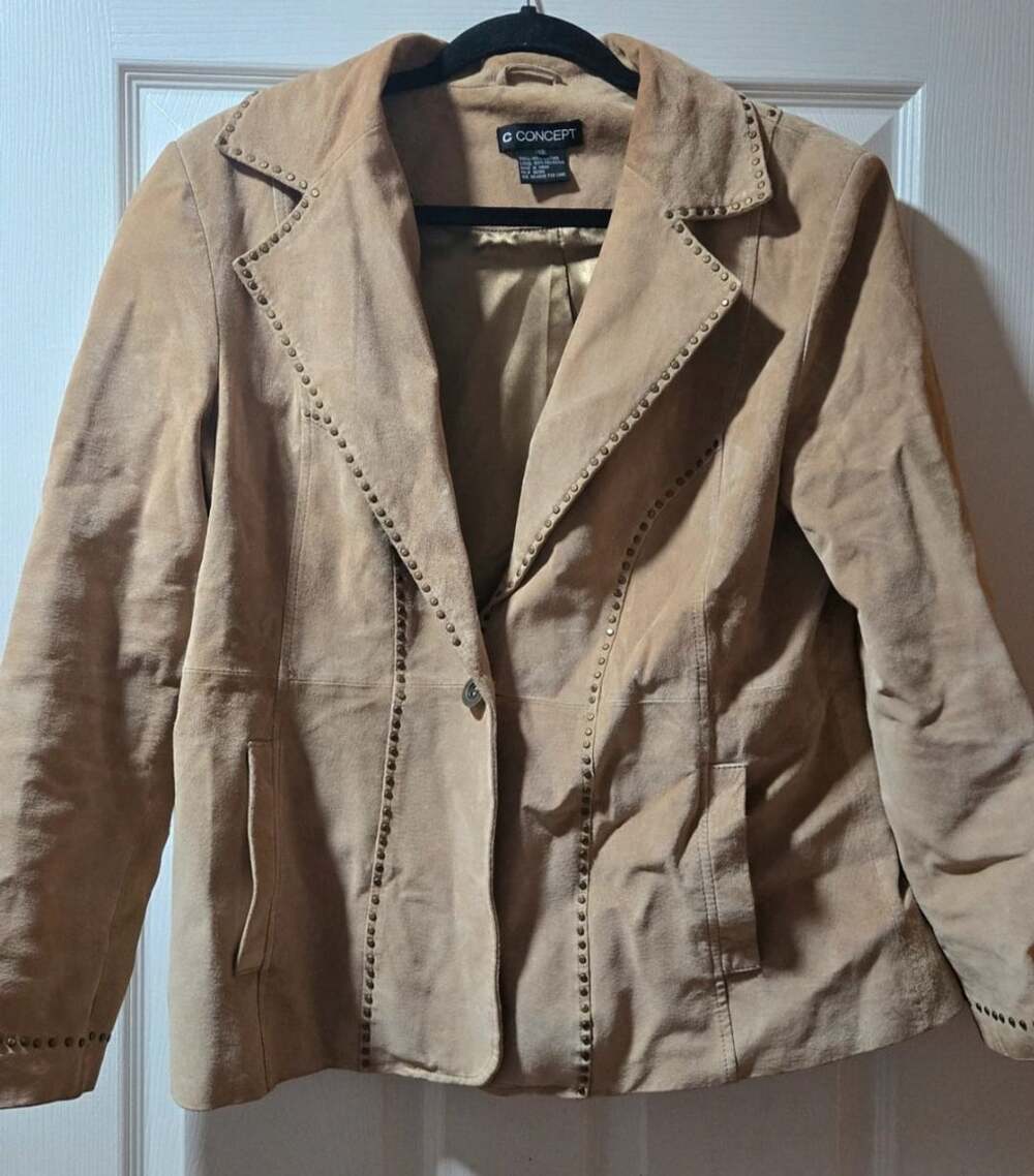 C Concept Women's Tan Suede Leather Studded Blazer Jacket Size 12